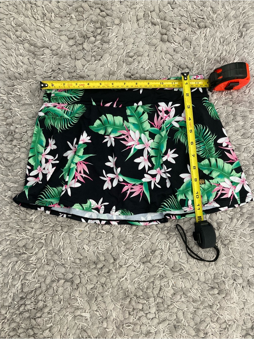 Floral Tropical Black Swim Skort with Green & Pink Print